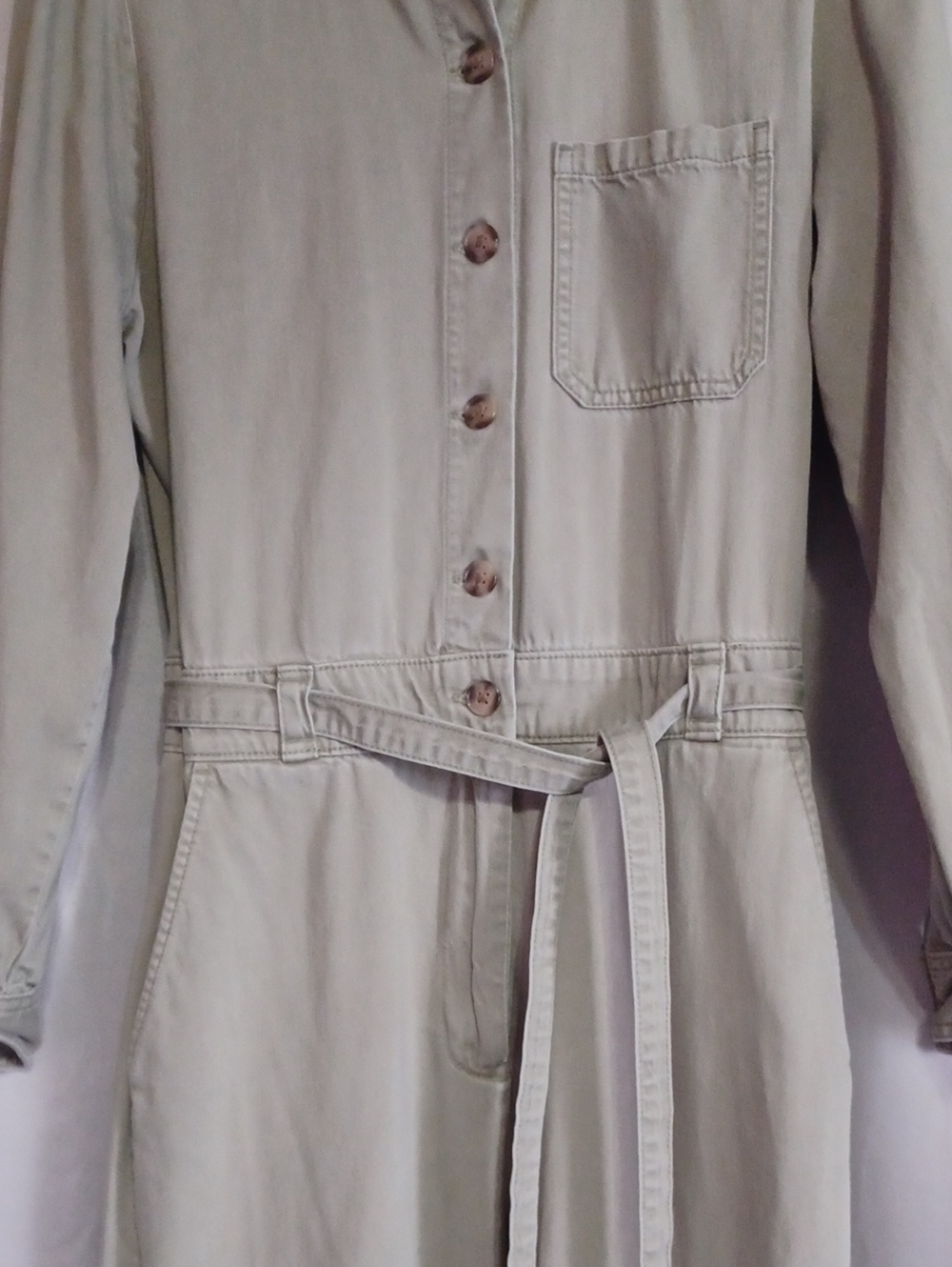 Gap Women's Puff Sleeve Utility Jumpsuit Coveralls Sage Tan Size 6 Soft Twill - Picture 6 of 15